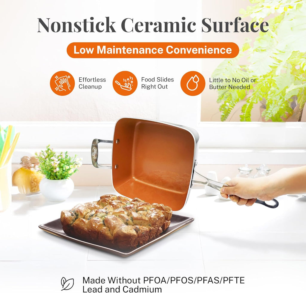 Nonstick Square Deep Frying Pan with Lid, Basket & Steamer Tray R104973