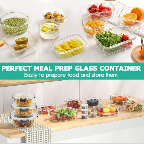 34pcs Glass Food Storage Containers with Lids, Airtight Meal Prep Set, Leak Proof, BPA-Free, Microwave Safe I72052