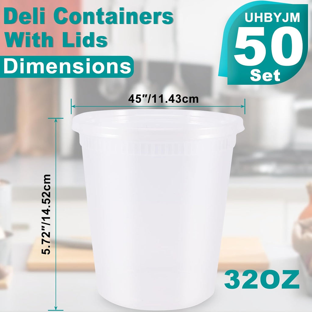 50 Pack 32oz Deli Containers with Airtight Lids, Leakproof Clear Food Storage S695