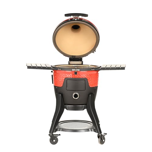 18-inch Ceramic Wood Pellet Grill and Smoker with Cart and Side Shelves T795