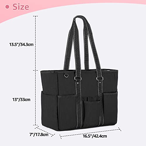 Nurse Tote Bag with Padded Laptop Sleeve and Multiple Pockets, Black Y904360