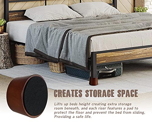 Wooden Furniture Risers Blocks 1 Inch Set of 4, Heavy Duty Solid Wood Round Risers with Non-Slip Pad G9547