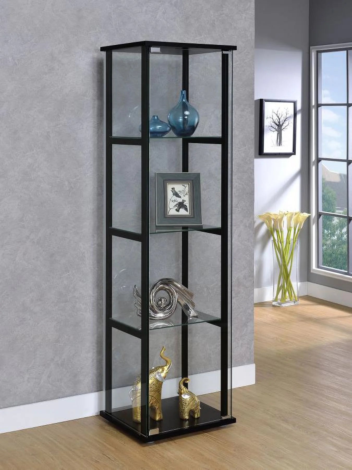 Black Wood And Glass 4 Shelf Curio Display Cabinet F589449