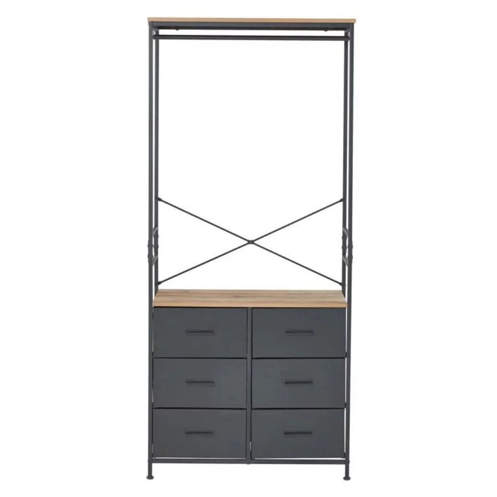Freestanding Clothing Rack with Hanging Rod and 6 Drawer Wardrobe Cabinet I93824