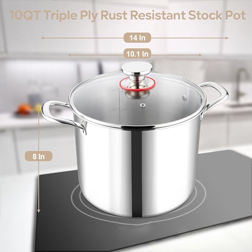10 Quart Stock Pot with Lid, Stainless Steel Soup Pot U83478