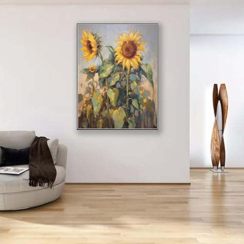 Colorful Sunflower Canvas Oil Painting Wall Art, 80 x 60 in, Unstretched K867175