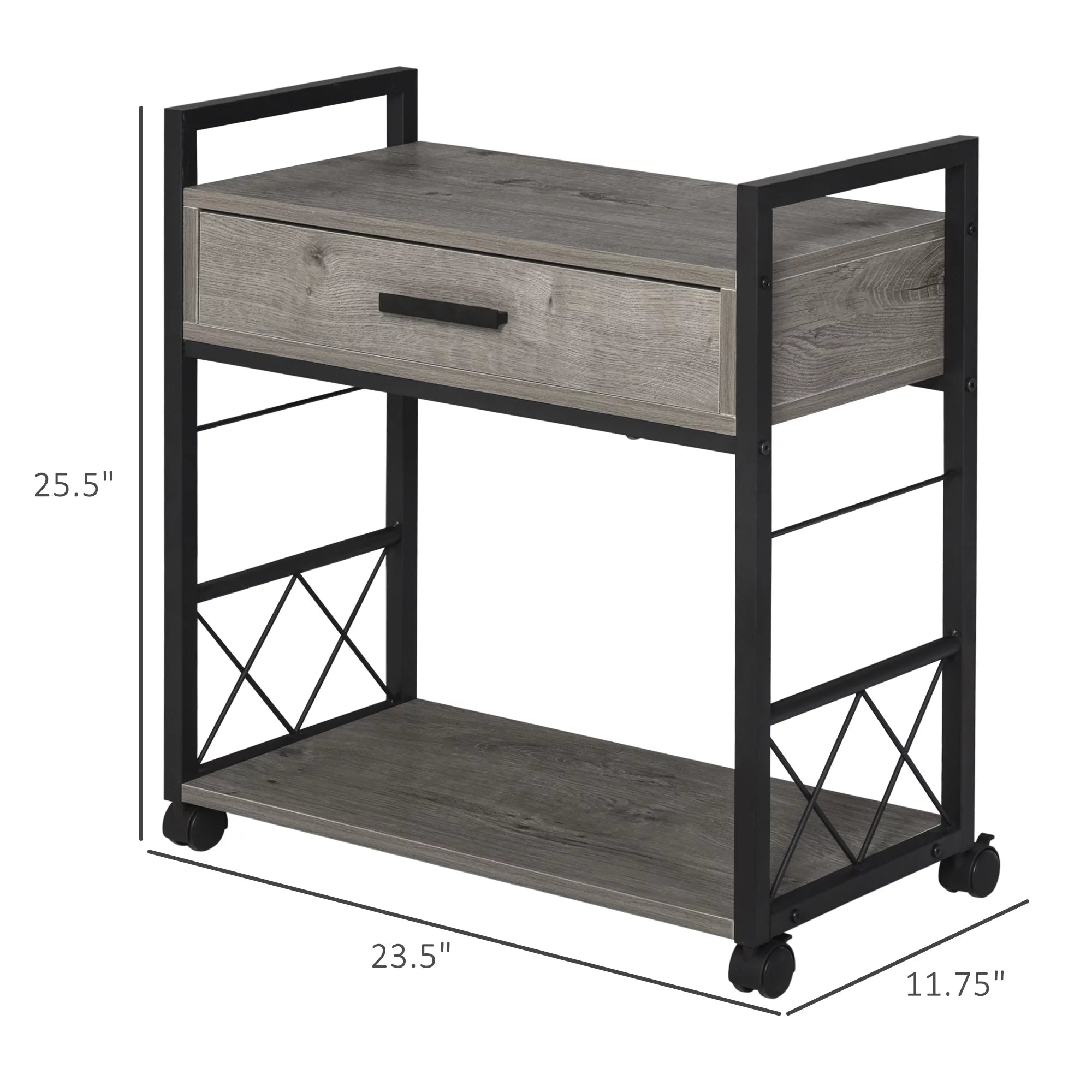 Industrial End Table with Drawer and Bottom Shelf, Mobile Side Table, Grey J804