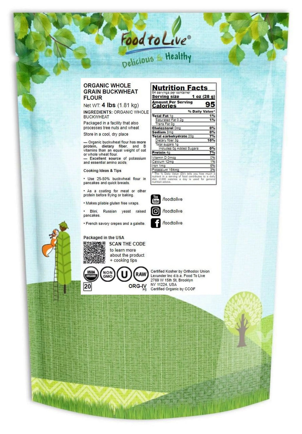 Organic Whole Grain Buckwheat Flour, 4 Pounds, Non-GMO, Vegan H5152