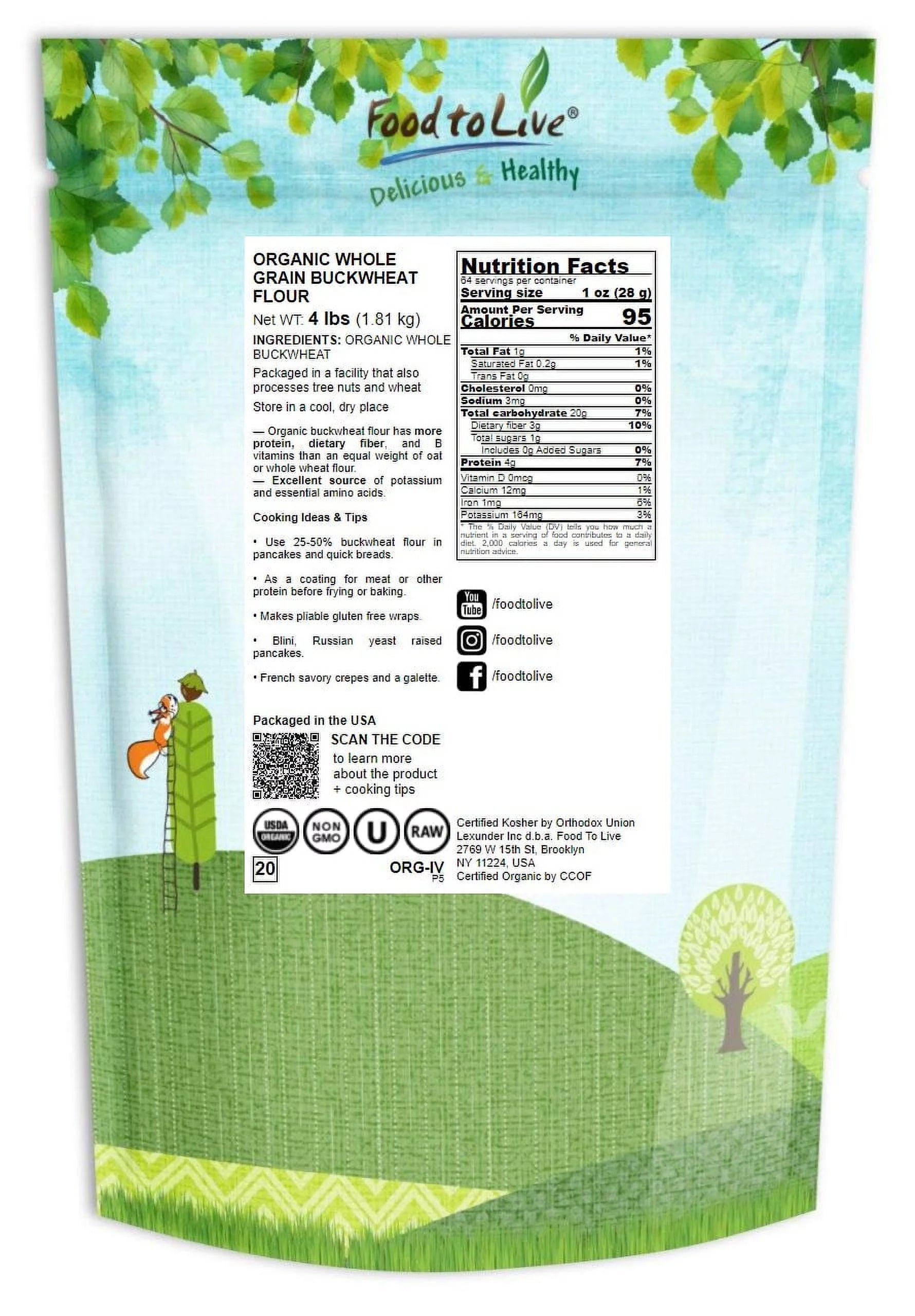 Organic Whole Grain Buckwheat Flour, 4 Pounds, Non-GMO, Vegan H5152