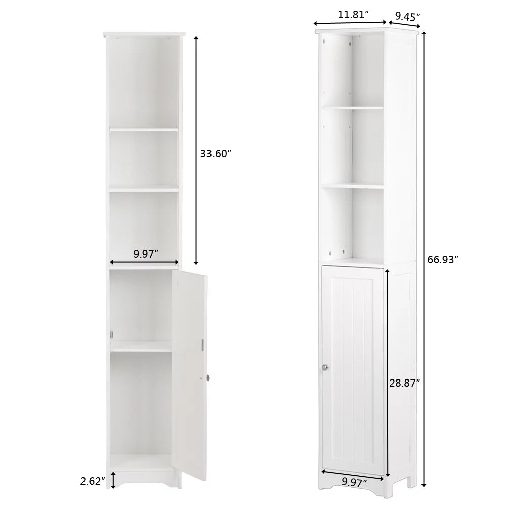 Tall Narrow Bathroom Storage Cabinet with 3 Open Shelves and 1 Door U9916
