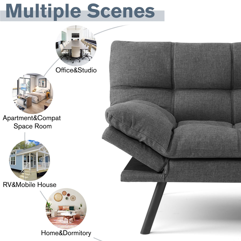 Convertible Futon Sofa Bed with Memory Foam, Gray Y8942