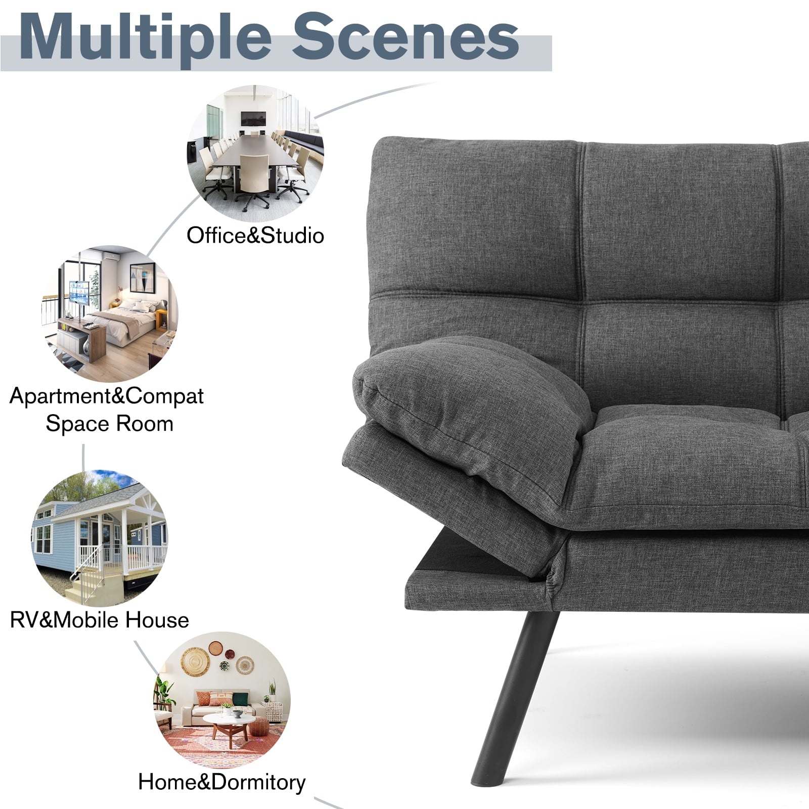 Convertible Futon Sofa Bed with Memory Foam, Gray Y8942