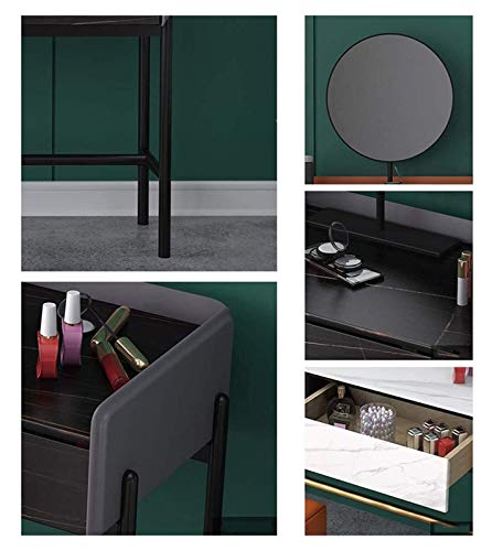 Dressing Vanity Table with Stool, 2 Drawers, Round Mirror and Cushioned Stool X408315