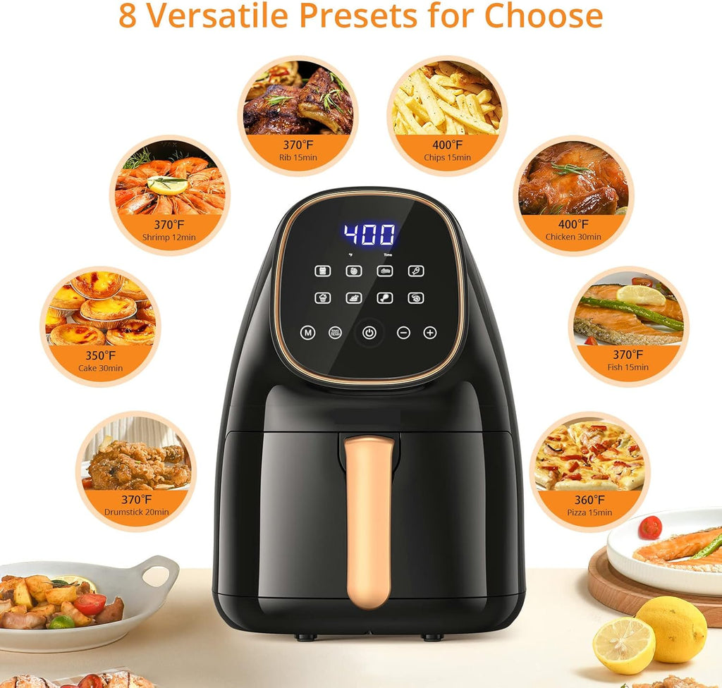 Air Fryer 2.2 QT Digital 8-in-1 Small Cooker with Timer and Nonstick Tray R225