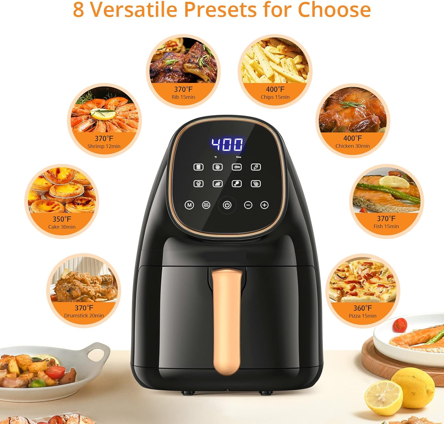 Air Fryer 2.2 QT Digital 8-in-1 Small Cooker with Timer and Nonstick Tray R225