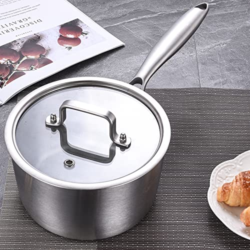 Tri-Ply Stainless Steel 3 QT Saucepan with Steamer Set, 20 cm Induction Pot L697