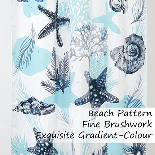 Coastal Nautical Curtains Blue White Beach Sea Starfish Seashell Light Blocking Window Drapes 2 Panels 52x96 P8665