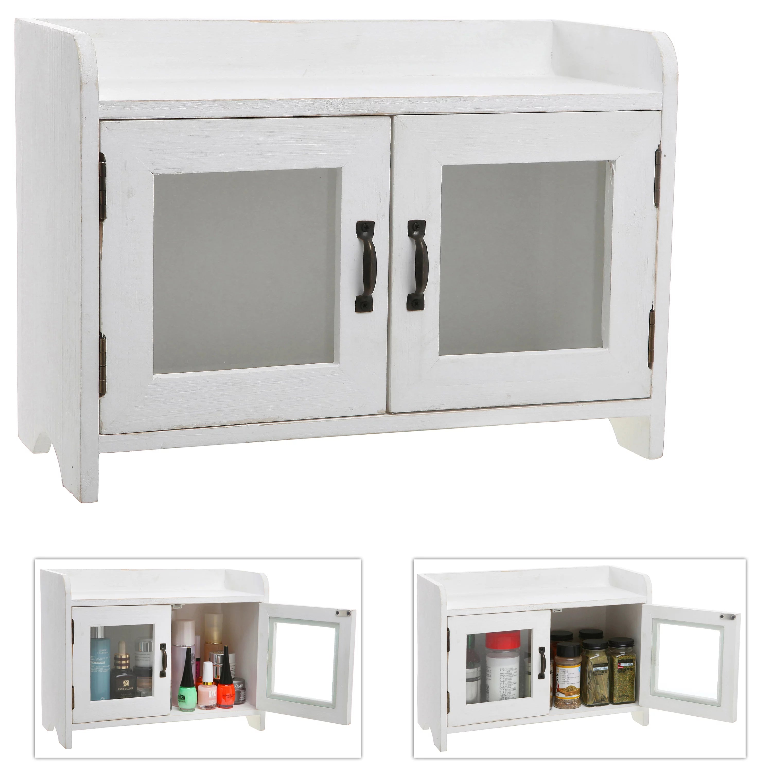 Antique White Wood Countertop Cabinet Organizer E247