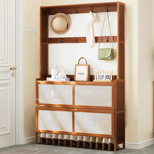 Bamboo Hall Tree with Shoe Storage and Coat Hooks P371522