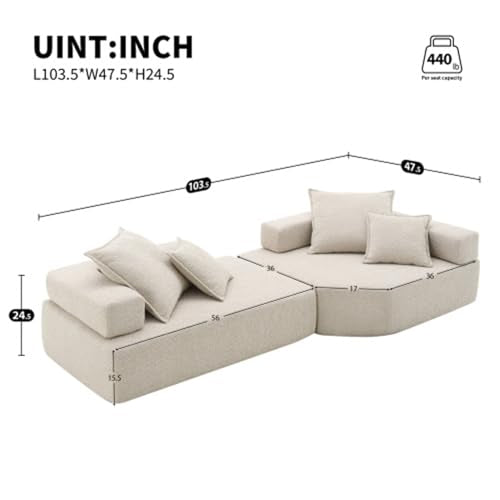 Lightweight Modular Sectional Sofa with Sleeper Bed, 4-Seat, Gray J728549