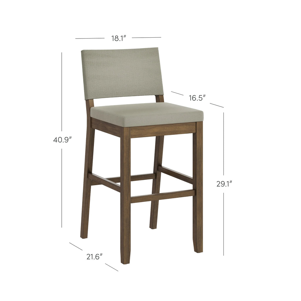 Modern Upholstered Bar Stool with Back and Solid Wood Legs Q706695