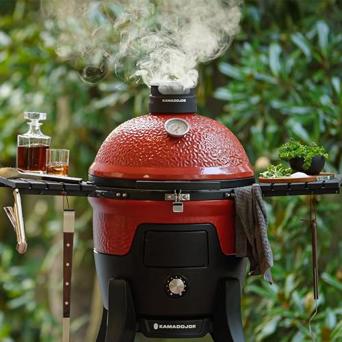 18-inch Ceramic Wood Pellet Grill and Smoker with Cart and Side Shelves T795