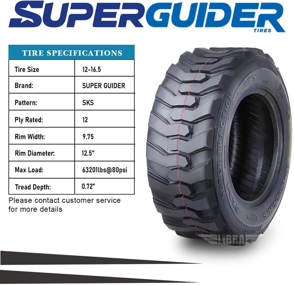 Heavy Duty 12x16.5 12 Ply Skid Steer Tire with Rim Guard F682