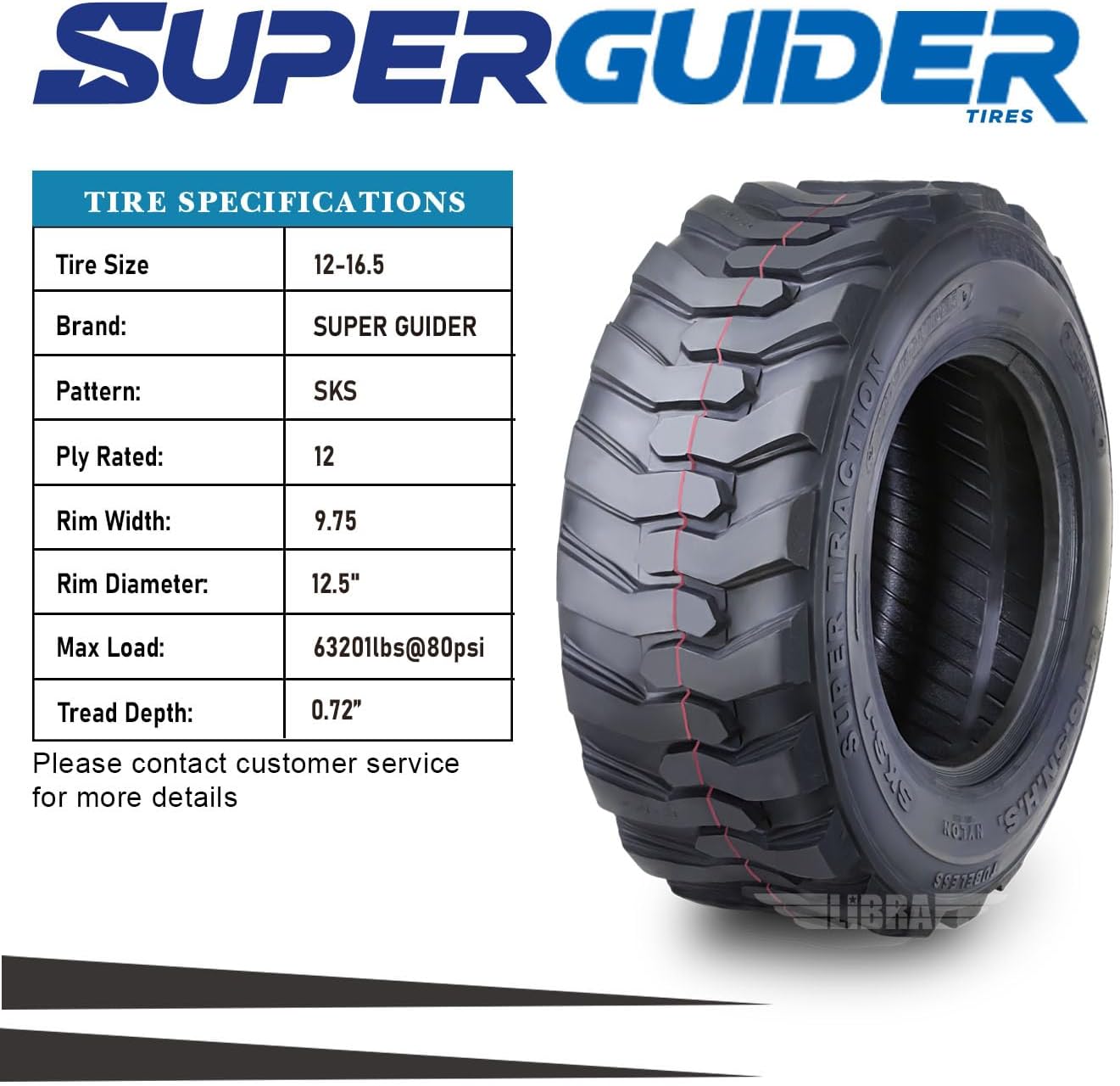 Heavy Duty 12x16.5 12 Ply Skid Steer Tire with Rim Guard F682