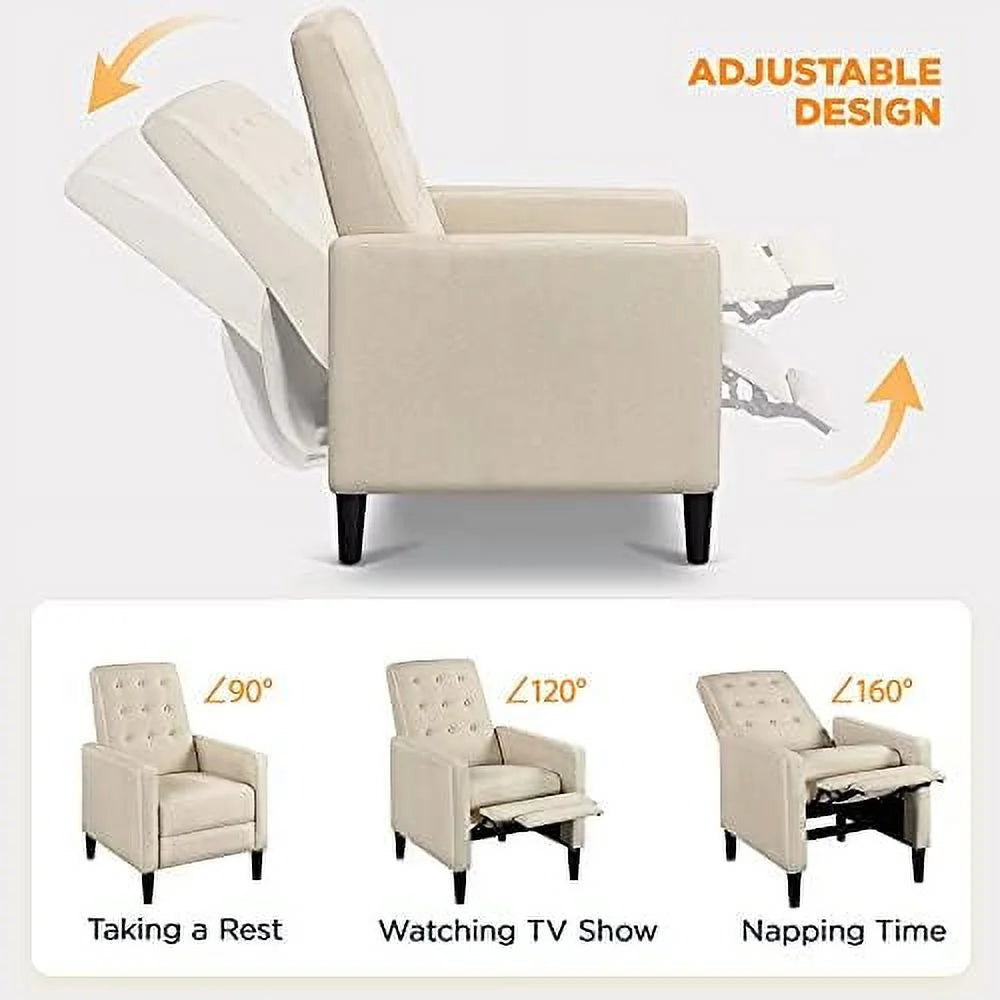 Mid-Century Modern Fabric Recliner Chair with Thicker Seat Cushion H1641