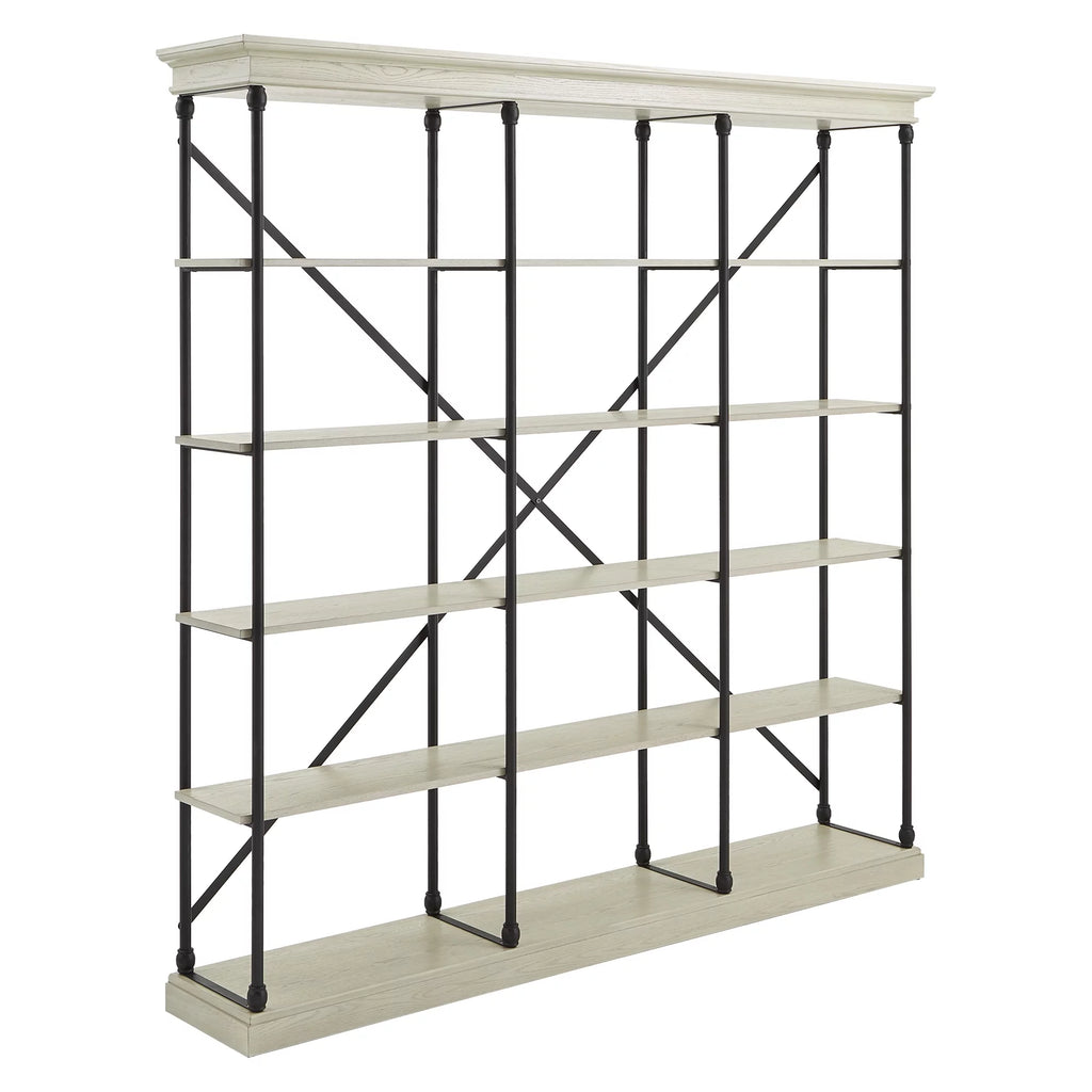 5 Shelf Triple Bookcase, Ivory/Black P1594