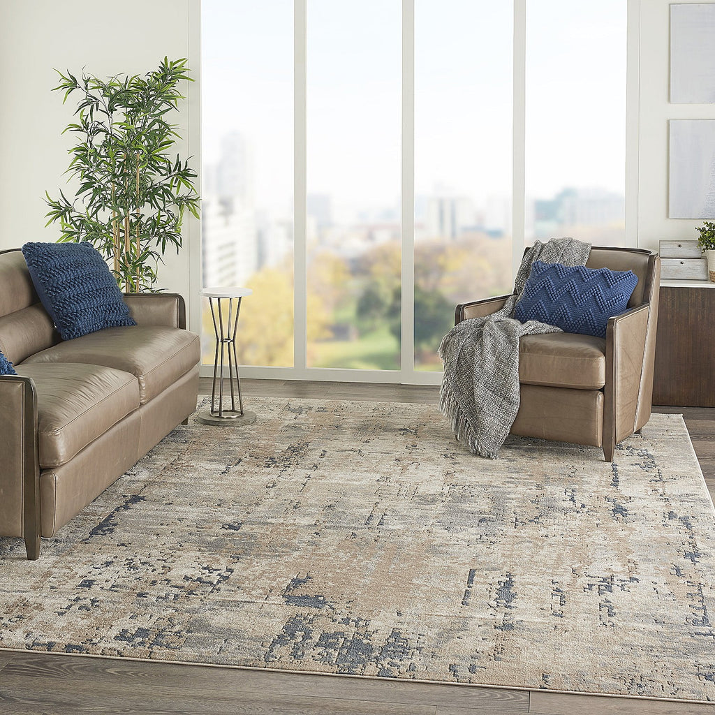 Abstract Distressed Beige/Grey Area Rug 10' x 14' O5213
