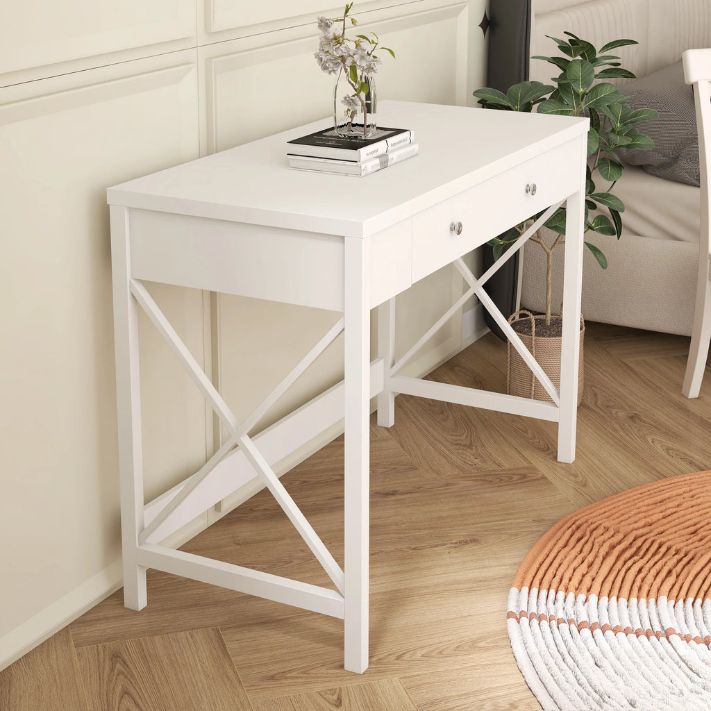 White Work Study Table with Storage Drawer E5741