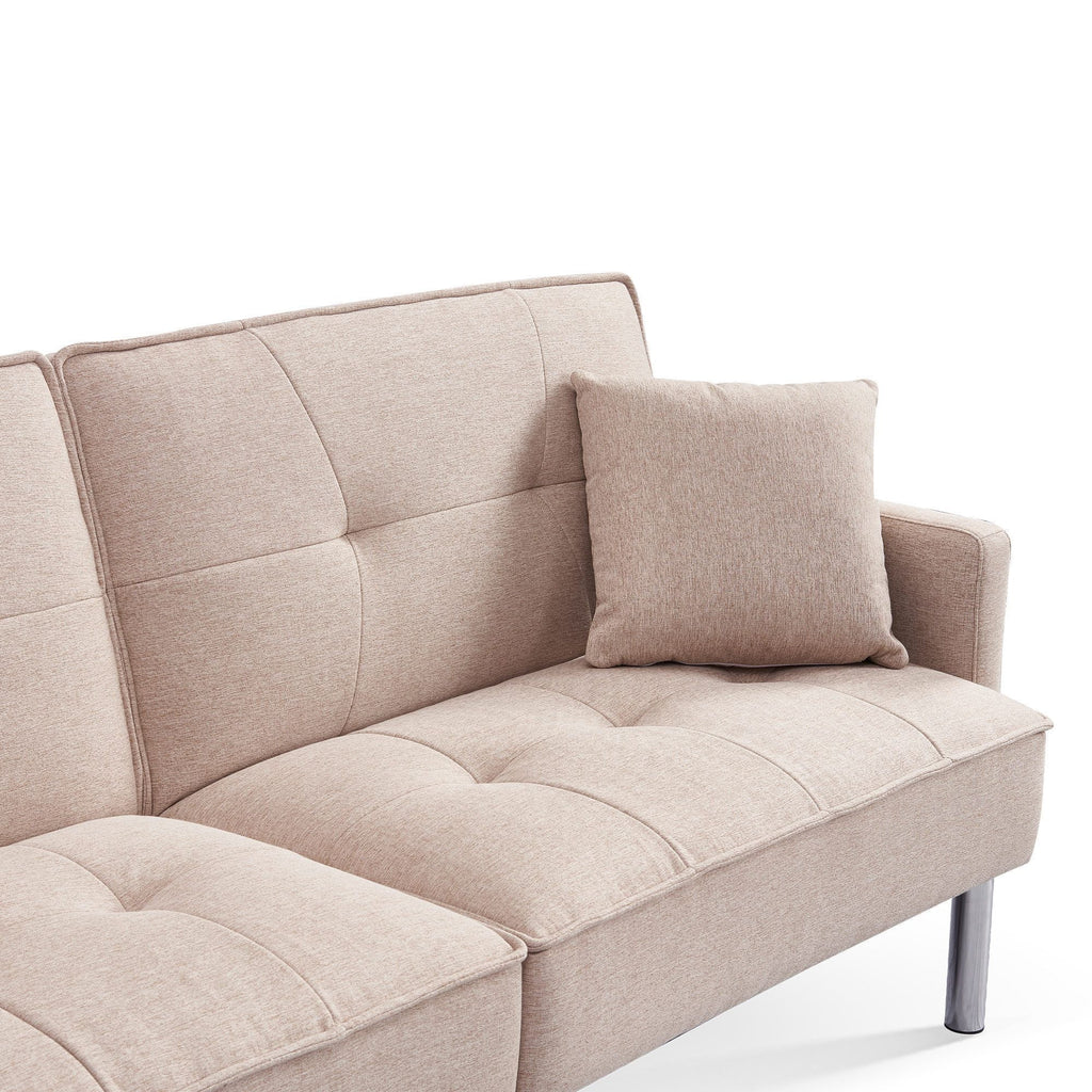 Extra Long Tufted Beige Fabric Futon Adjustable Sofa Bed J212