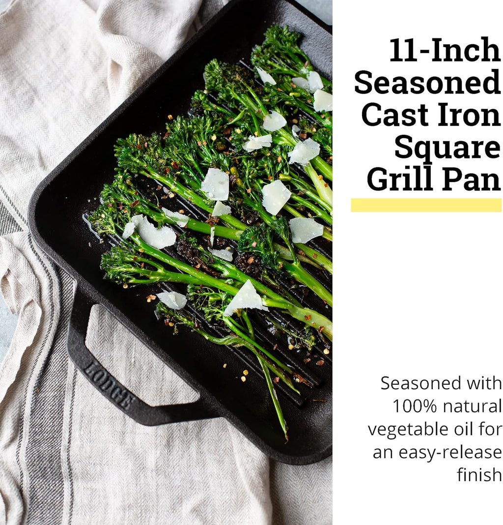 Cast Iron Square Grill Pan, Pre-Seasoned - 11 in G997441