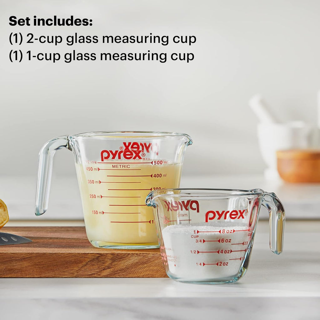 Glass Measuring Cup Set, 1-Cup and 2-Cup, Oven and Microwave Safe K466457