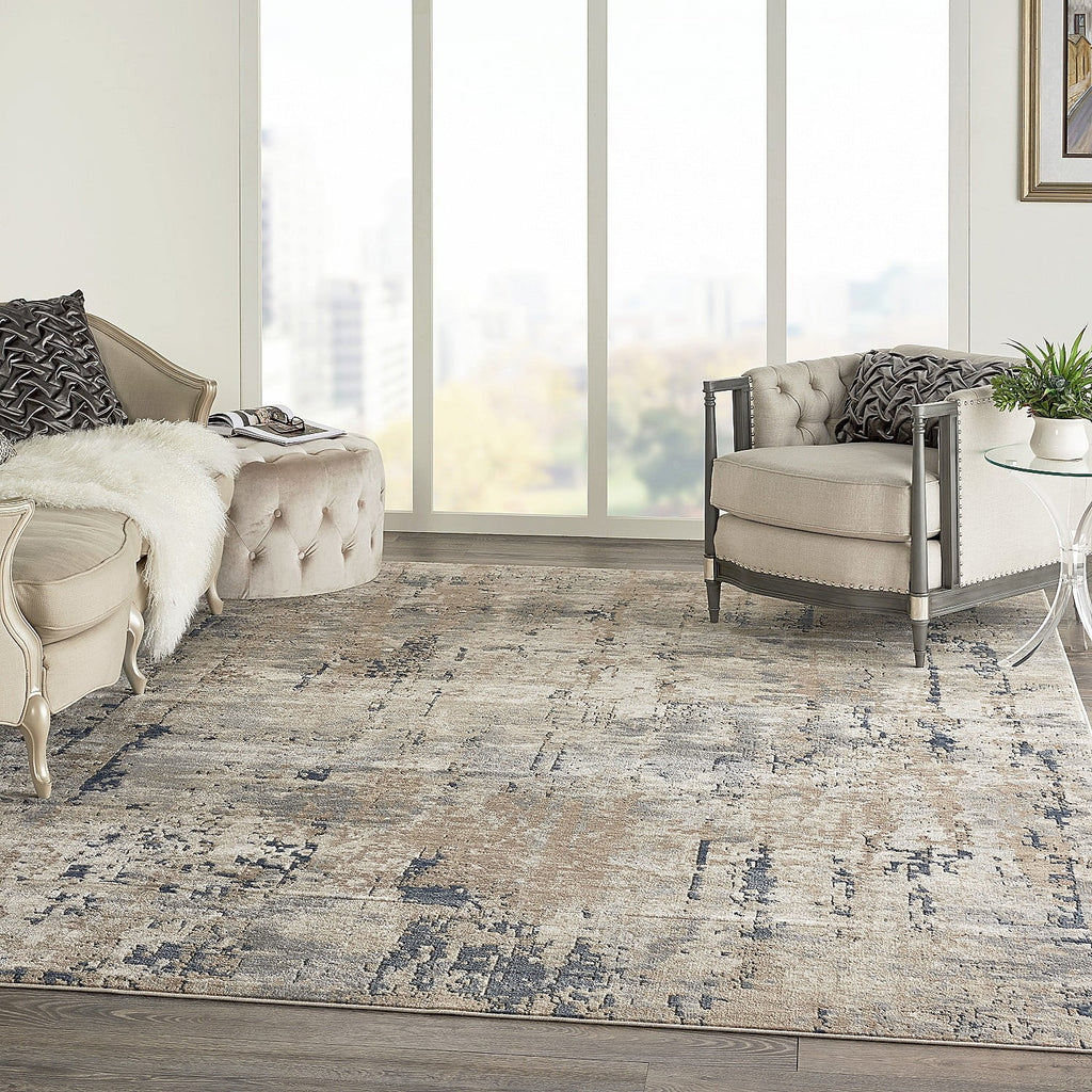 Abstract Distressed Beige/Grey Area Rug 10' x 14' O5213