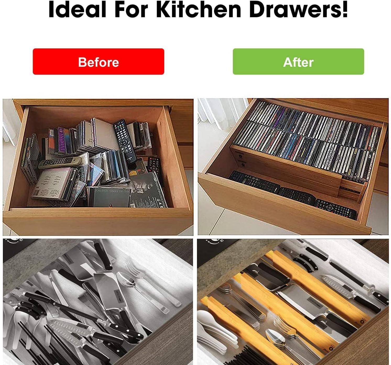 Bamboo Drawer Dividers 16pcs, Expandable 17-22 Inches J8301