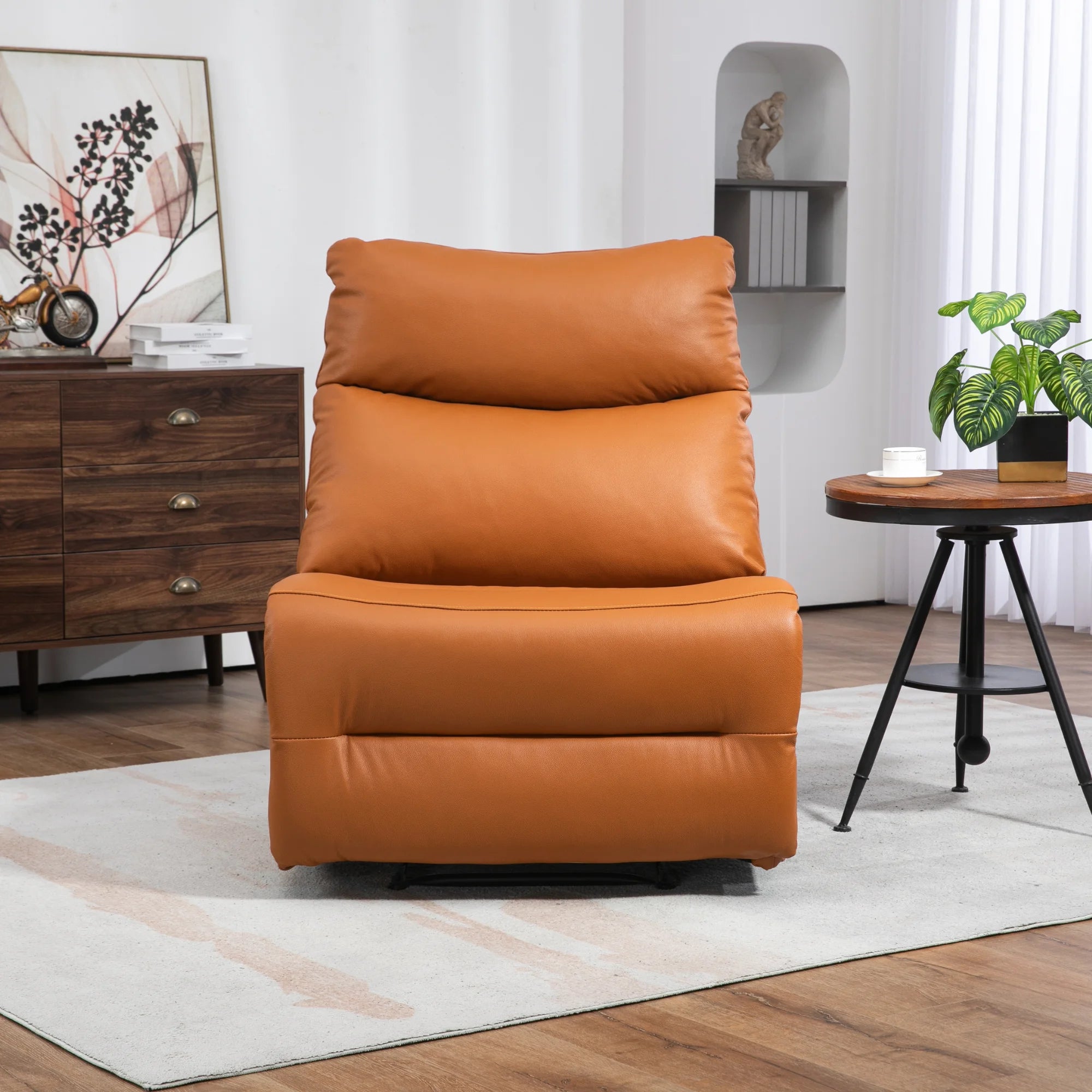 Genuine Leather Power Recliner Extra Wide No Armrests 350 lbs T829544
