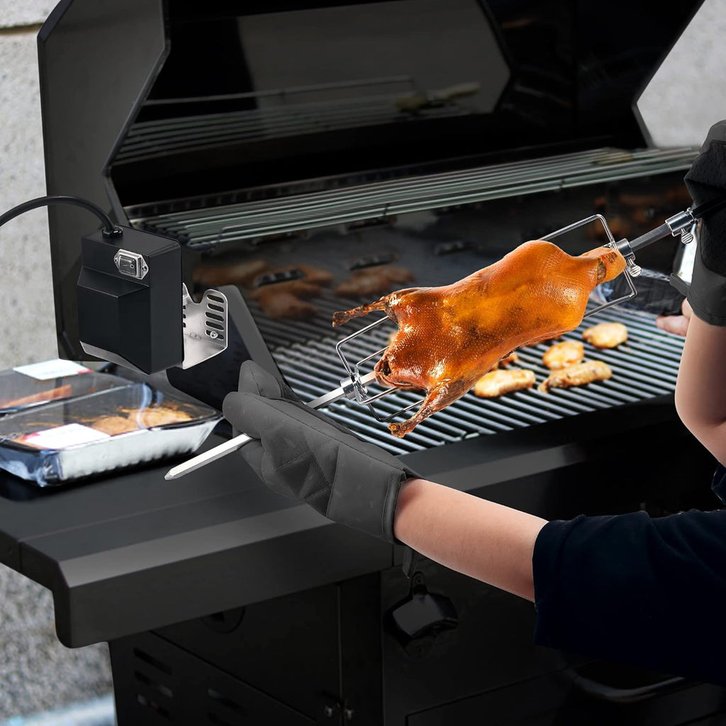 Universal Rotisserie Grill Kit, Automatic Rotating BBQ with Motor and Spit Rod D494