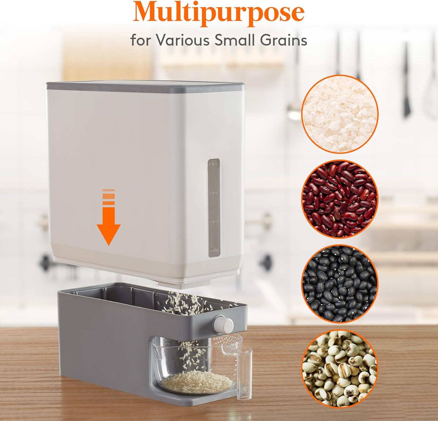 Rice Dispenser 25 Lbs with Measuring Cup, Moisture Proof Storage Container K549228