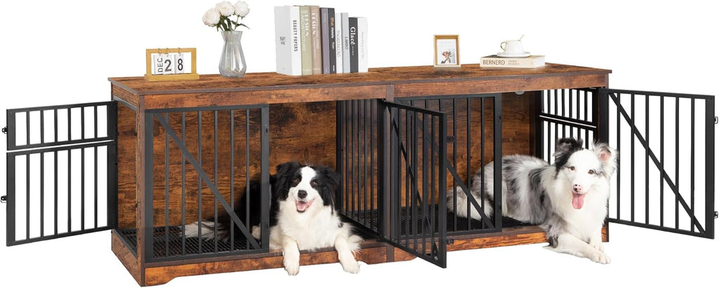 Large Dog Crate Furniture with Divider, Wood Kennel Indoor Side Table Q543944