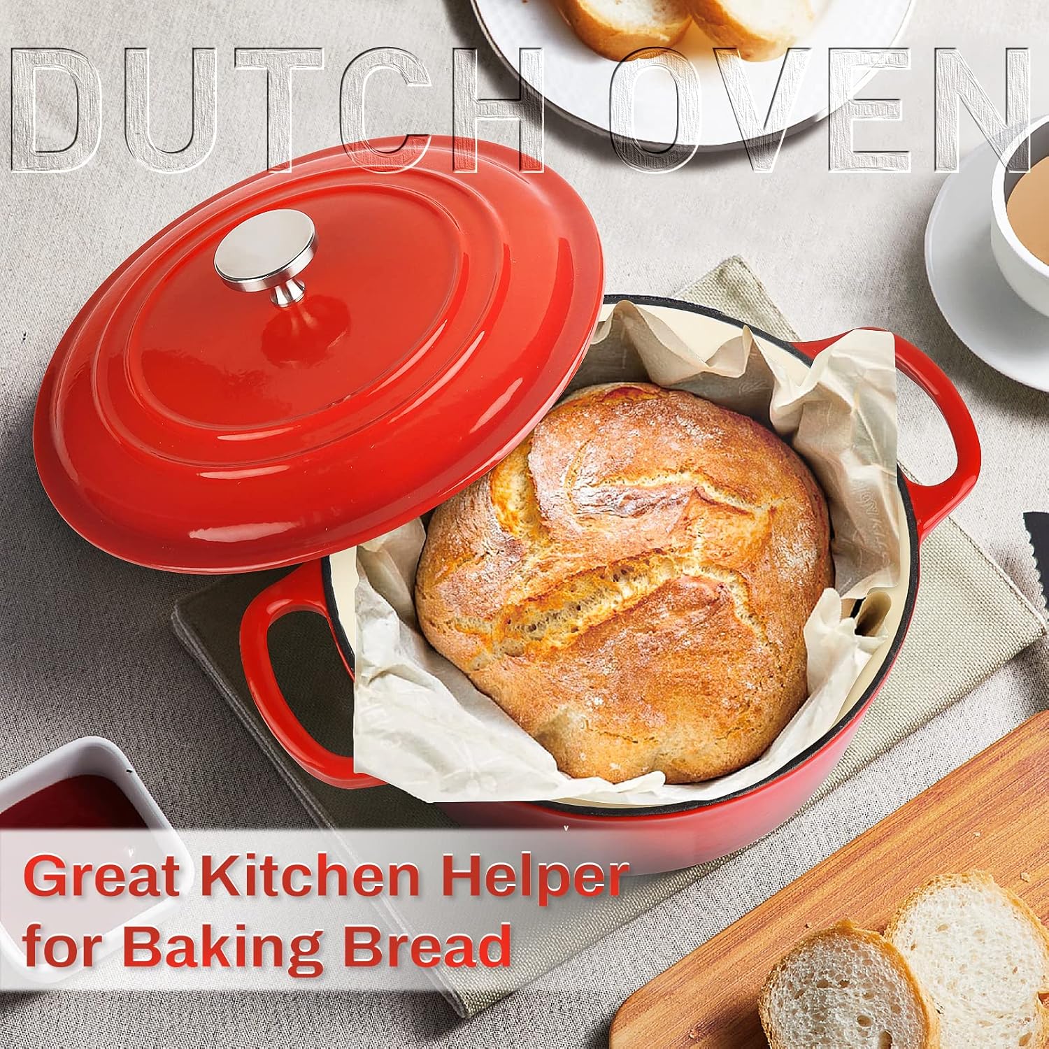 4.5 Quart Enamel Cast Iron Dutch Oven with Lid, Red V515733