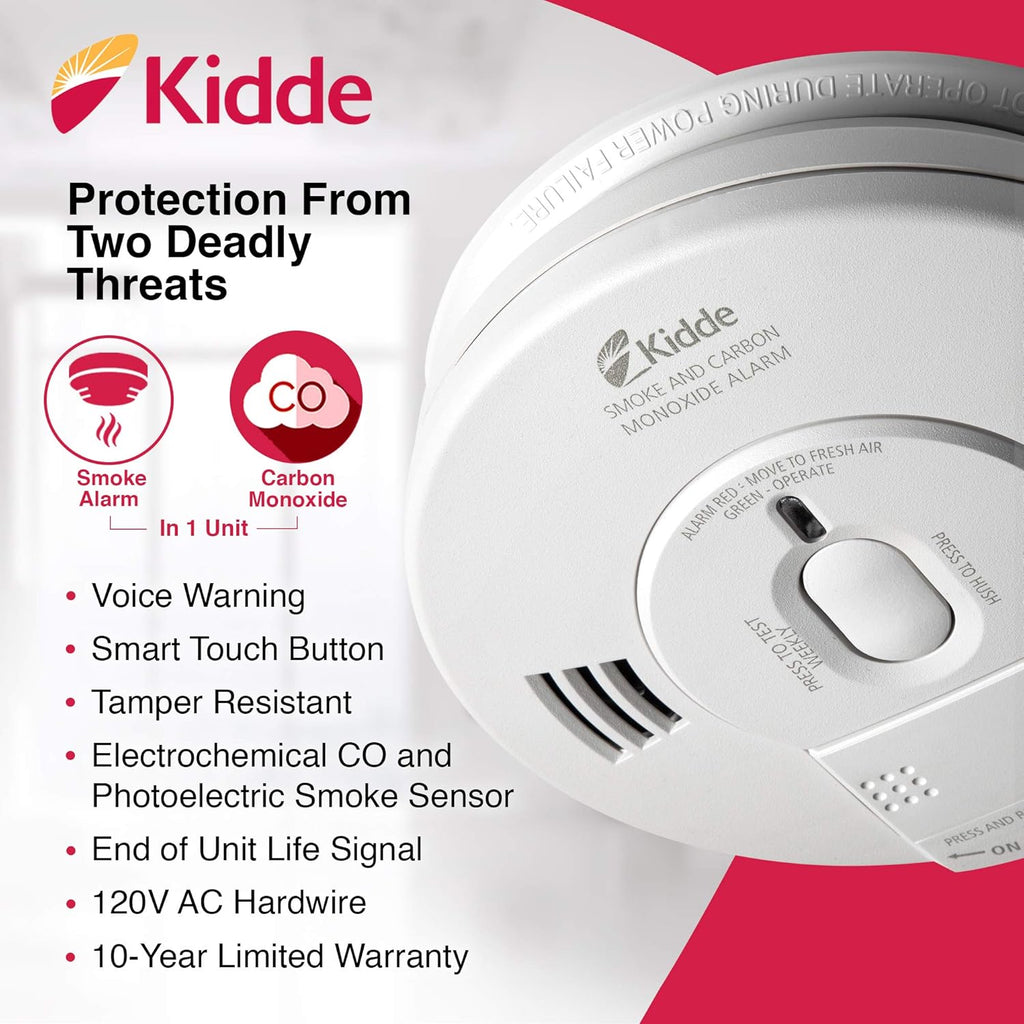 AC Photoelectric Smoke and Carbon Monoxide Detector Alarm, Hardwired with Battery Backup Z778052
