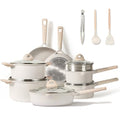 CAROTE 17pcs Pots and Pans Set Non Stick, Kitchen Cookware Sets, Easy to Clean Kitchen Induction Pots and Pans, Pot and Pan Sets for Cooking, Cream White