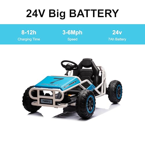 Electric Go Kart for Kids Ages 6-12, 2x200W Motor, 6MPH, Blue W86771