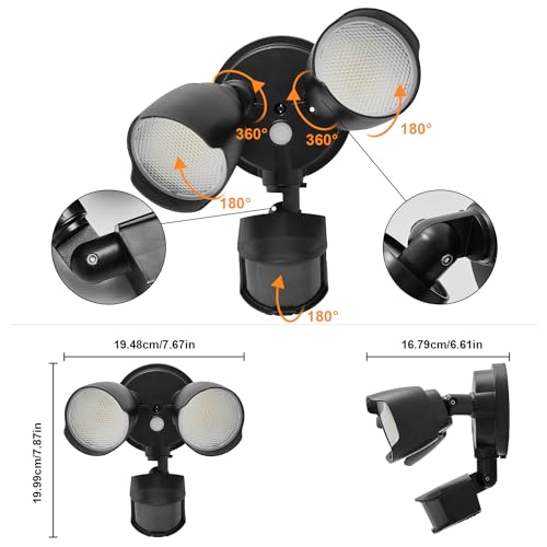 15W 1500 Lumen LED Security Light with Motion Sensor, IP65 Waterproof, Dusk to Dawn, Dual-Head, Black K60749