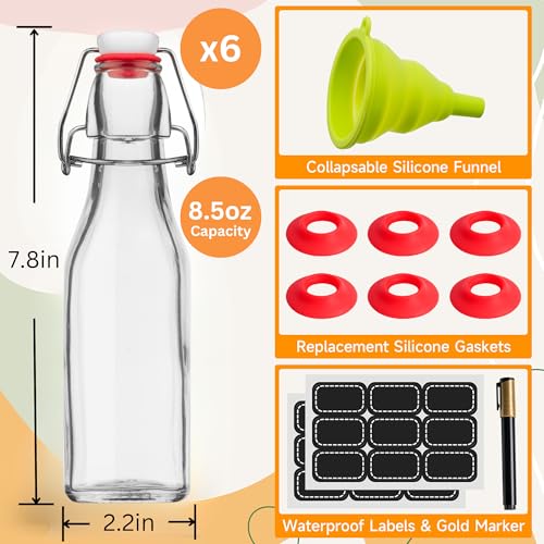 6-Pack 8.5oz Swing Top Glass Bottles with Airtight Caps Y62856