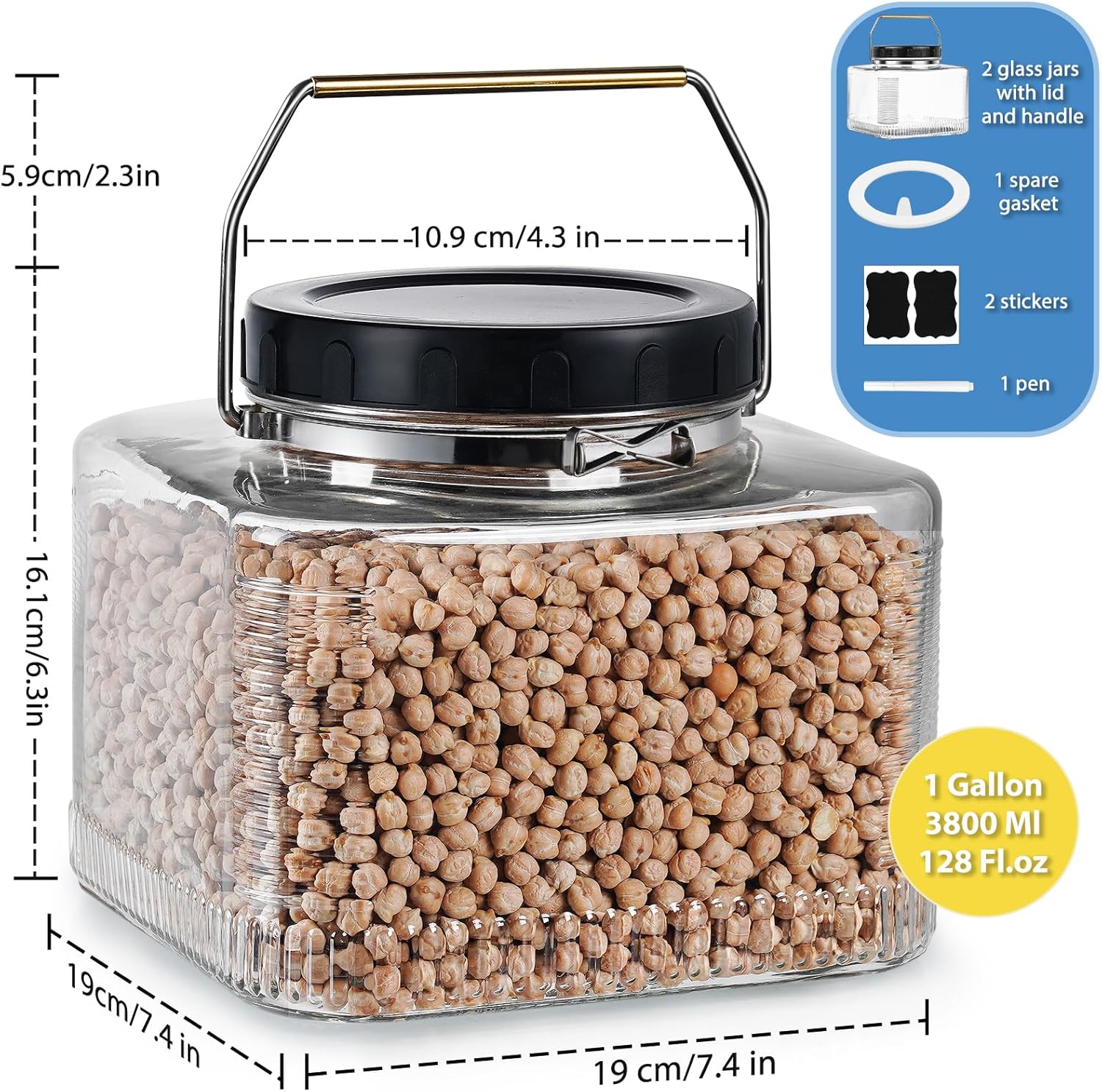 Glass Jar with Airtight Lid, Wide Mouth, 2 Pack L9390