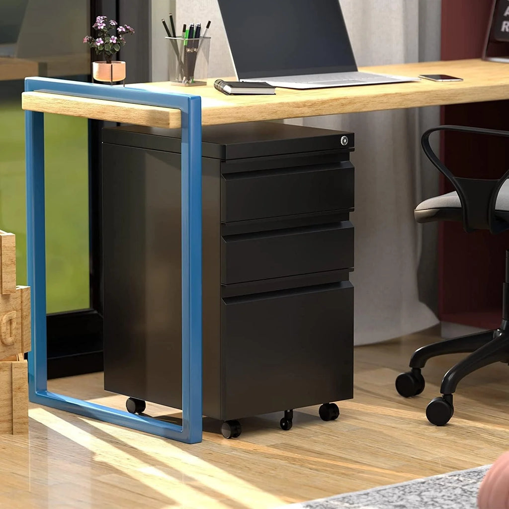 3 Drawer Metal File Cabinet with Lock Black U51511