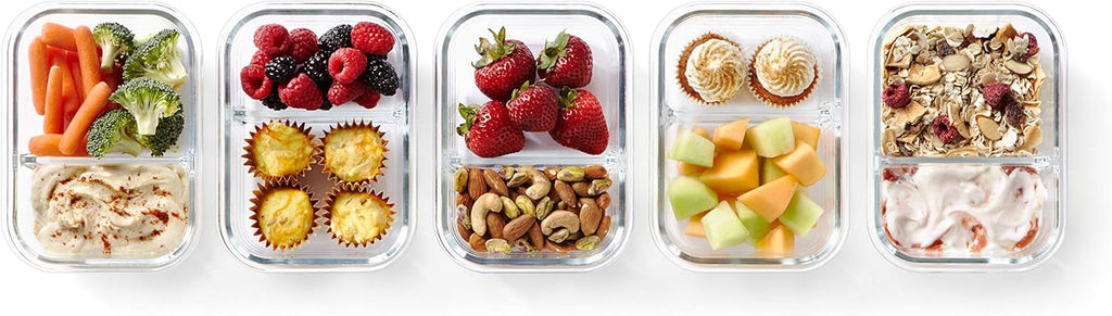 10-Pc Bento Box Set, Divided Glass Food Storage Containers with Latching Lids K261